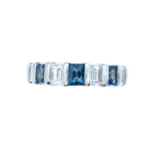 Bar Set Emerald Cut Diamond & Sapphire Band - Johnny Jewelry