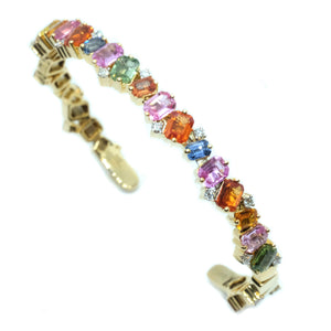 Multi Color Sapphires & Diamond Cuff - Johnny Jewelry
