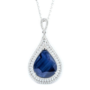 Lacy Teardrop Sapphire & Diamond Pendant - Johnny Jewelry