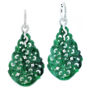 Diva Carved Jade Diamond Drop Earrings - Johnny Jewelry