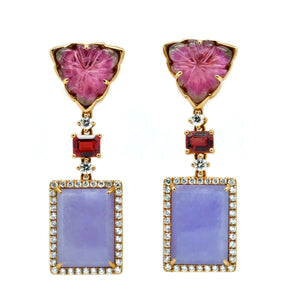 Art Deco Lavender Jade & Tourmaline Earrings - Johnny Jewelry