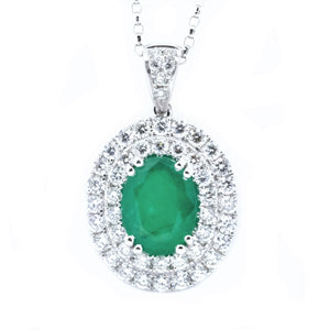 Double Halo Emerald & Diamond Pendant - Johnny Jewelry