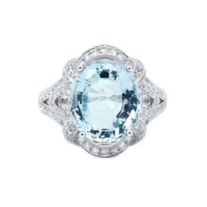 Vintage Style Filigree Aquamarine & Diamond Ring - Johnny Jewelry