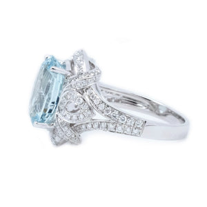 Vintage Style Filigree Aquamarine & Diamond Ring - Johnny Jewelry