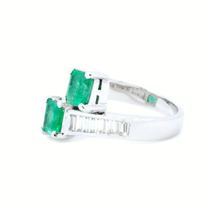 Emerald Cut Emerald & Baguette Diamond Bypass Ring