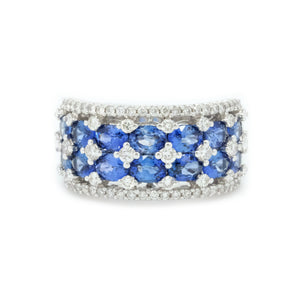 Crown Double Row Sapphire & Diamond Ring