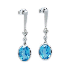 Bezel Set Oval Blue Topaz & Diamond Earrings