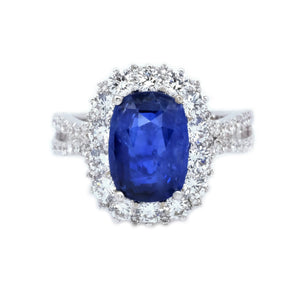 Diva Cushion Sapphire & Diamond Halo Ring