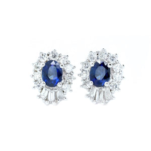 Art Deco Sapphire & Diamond Halo Earrings - Johnny Jewelry