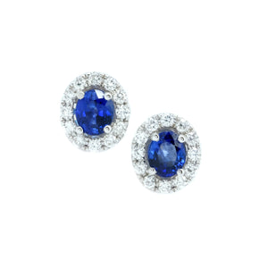 Sapphire & Diamond Halo Studs - Johnny Jewelry