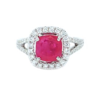 Cushion Shape Ruby & Diamond Halo Ring