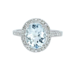 Oval Aquamarine & Diamond Halo Ring