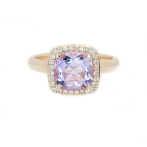 Cushion Pink Amethyst & Diamond Halo Ring