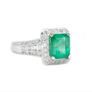 Art Deco Emerald & Pave Diamond Ring