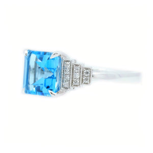 Art Deco Blue Topaz & Diamond Ring