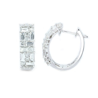 Art Deco Baguette & Round Diamond Hoops - Johnny Jewelry