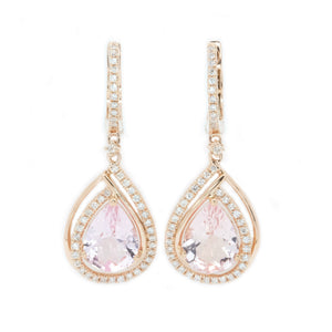 Teardrop Pink Morganite & Diamond Earrings