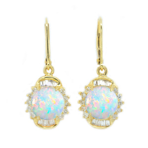 White Opal & Diamond Drop Earrings