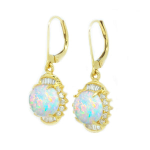 White Opal & Diamond Drop Earrings
