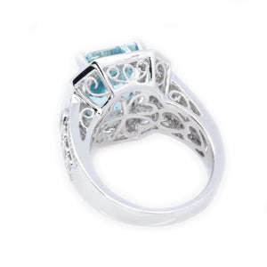 Diva Emerald Cut Aquamarine & Diamond Halo Ring