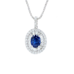 Diva Sapphire & Baguette and Round Diamond Halo Pendant