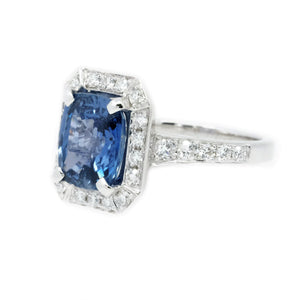 Diva Pave Halo Cushion Sapphire & Diamond Ring