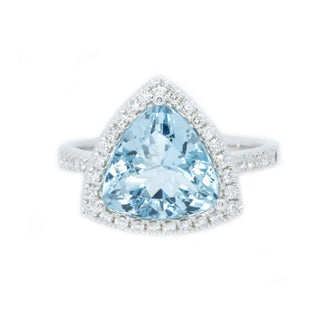 Trillion Cut Aquamarine & Diamond Halo Ring