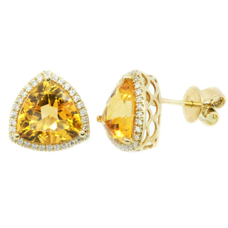 Trillion Citrine & Diamond Halo Studs