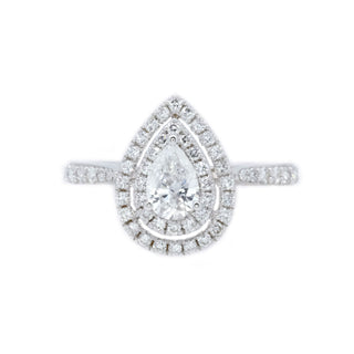 Double Halo Pear Shaped Diamond Ring