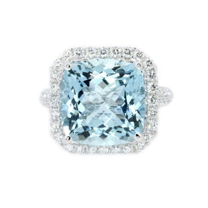 Diva Cushion Aquamarine & Diamond Halo Ring