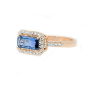 East-West Emerald Cut Sapphire & Diamond Ring