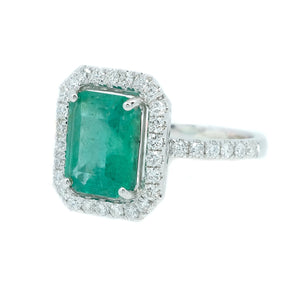 Diva Emerald Cut Emerald & Diamond Halo Ring