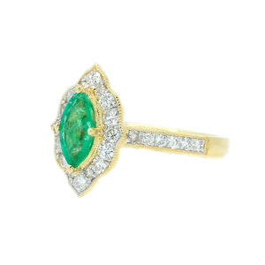 Vintage Style Milgrain Marquise Emerald & Diamond Ring