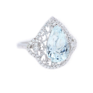 Pear Shaped Aquamarine & Diamond Filigree Ring