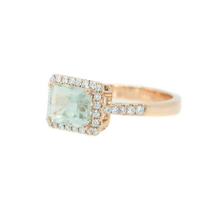 East-West Emerald Cut Green Amethyst & Diamond Ring