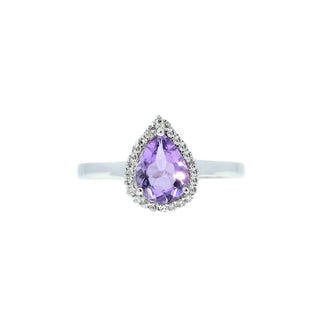 Dainty Teardrop Amethyst & Diamond Halo Ring