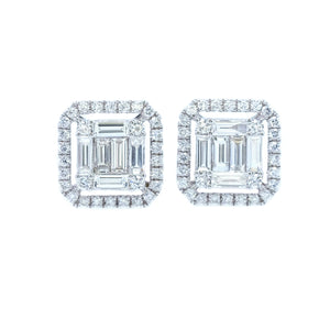 Art Deco Illusion Set Emerald Cut Diamond Earrings - Johnny Jewelry