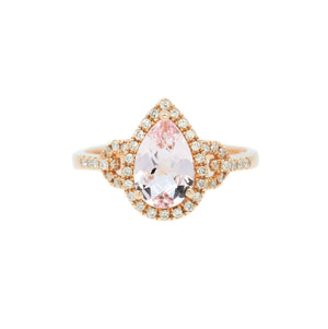Rosy Teardrop Pink Morganite & Diamond Ring