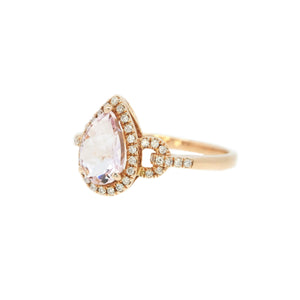 Rosy Teardrop Pink Morganite & Diamond Ring