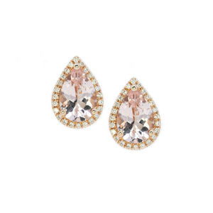 Rosy Teardrop Pink Morganite & Diamond Earrings