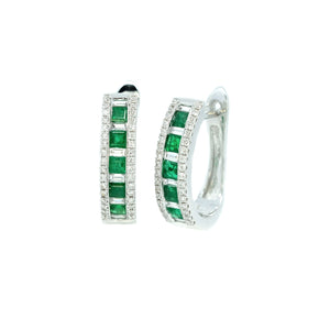 Emerald & Baguette Diamond Hinged Hoops