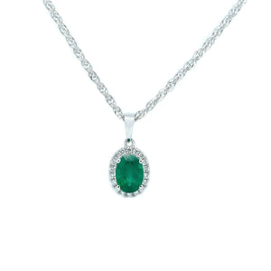 Oval Emerald & Micro Pave Diamond Pendant