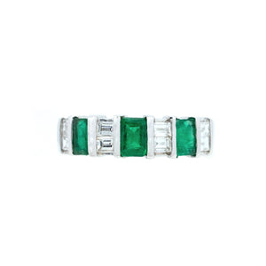 Bar Set Emerald Cut Emerald & Baguette Diamond Band