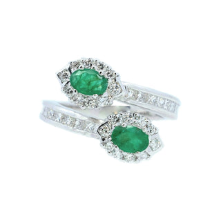 Crescent Emerald & Diamond Bypass Ring