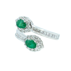 Crescent Emerald & Diamond Bypass Ring
