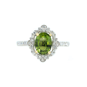 Victorian Style Green Tourmaline Diamond Halo Ring
