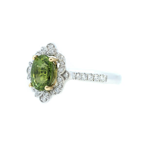 Victorian Style Green Tourmaline Diamond Halo Ring