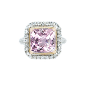 Diva Cushion Pink Kunzite & Diamond Halo Ring