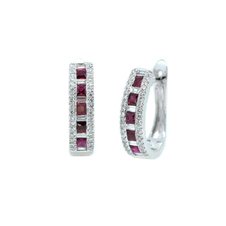 Ruby & Baguette Diamond Hinged Hoops