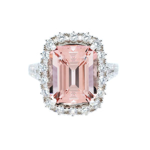 Diva Emerald Cut Pink Morganite & Diamond Ring